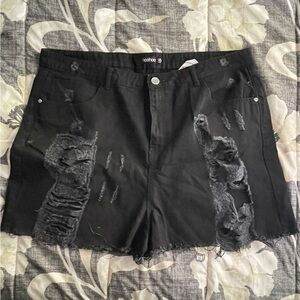 Boohoo Black Distressed Jean Shorts with Edge